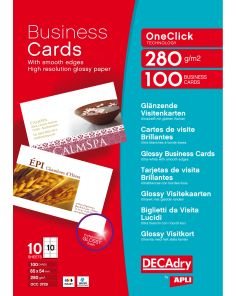 Decadry OneClick Business Cards with Smooth Edges. White Photo Cards. Glossy. 280gsm, Pack of 100