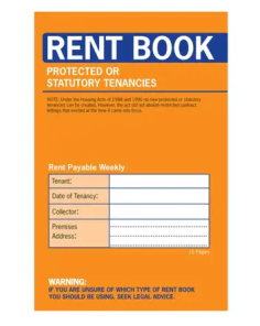 Rent Book Protected or Statutory Tenancies 16 Pages, Orange Cover
